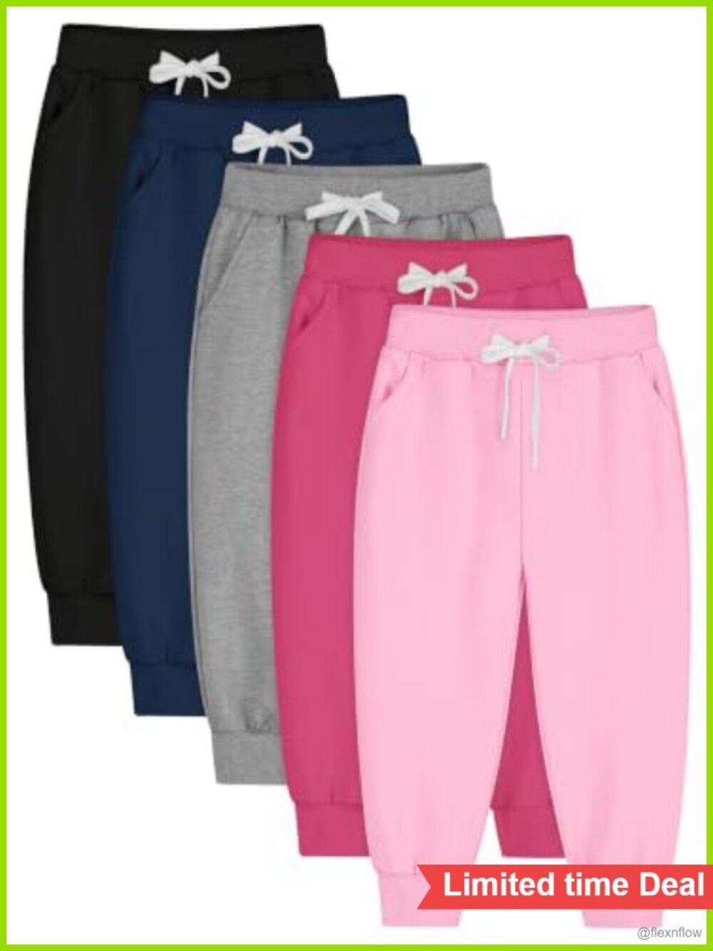 Toddler Girls 5 Pack Cotton Jogger Sweatpants Pull-On Pockets